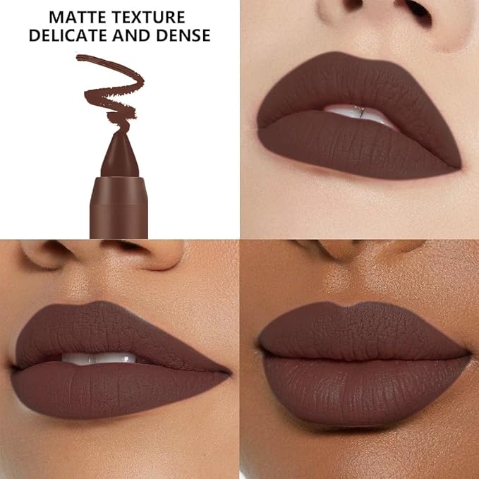 QIDSTERS Matte Lipstick Crayon for Women, Dark Brown 24 Hour Lipstick Lip Liner Pencil, Neutral Lip Stick Lipliner Long Lasting Waterproof Smudge Proof, Vegan & Cruelty-Free, 06