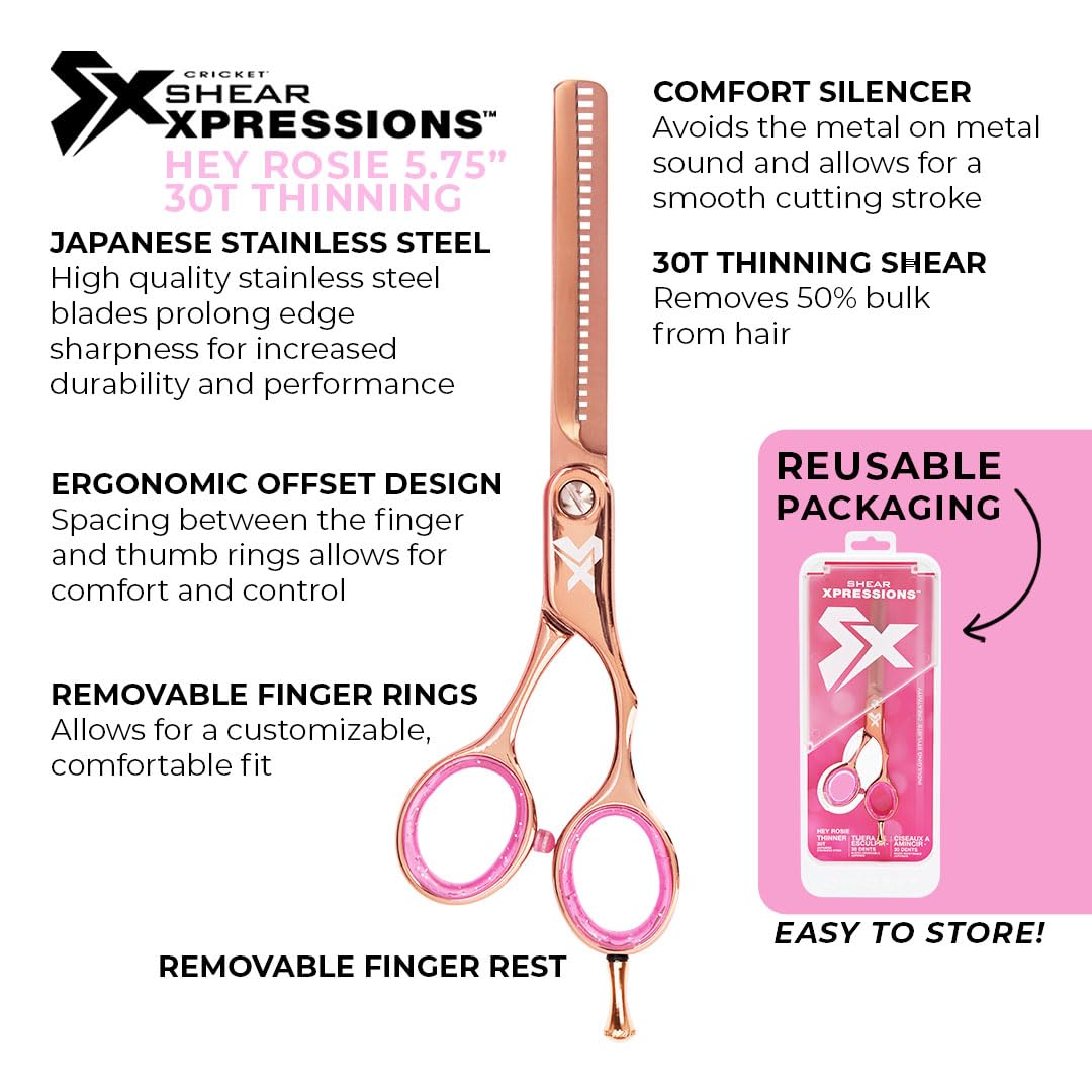 Cricket Shear Xpressions Hey Rosie 30T Professional Hair Cutting Scissors - Barber Scissors, Japanese Stainless Steel, Ideal for Stylists and Home Use, Hey Rosie - Rose Gold