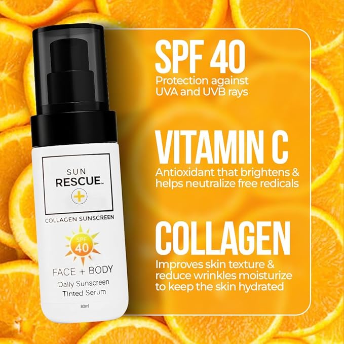 Sun Rescue SPF 40 Tinted Moisturizer -Face & Body, 2-Pack | Collagen + Vitamin C Broad Spectrum UVA/UVB Protection | Hydrating Sheer Tint for Healthy, Radiant Skin | 2 x 80ml