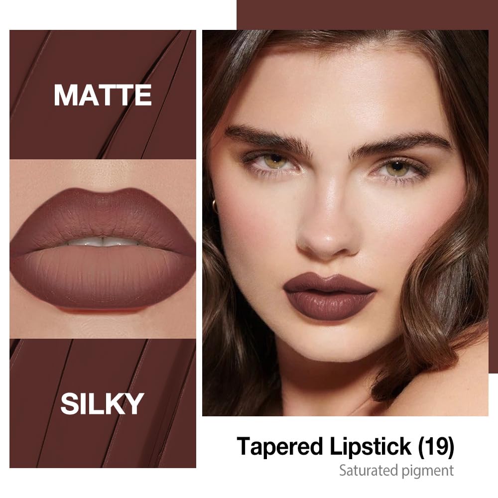 Kaely Maroon Gradient Matte Lipstick Lip Liner Pencil for Women, 2in1 Flawless Contour Gradual Ombre Effect Lip Pencil Makeup Waterproof, labiales mate 24 horas originales, 19