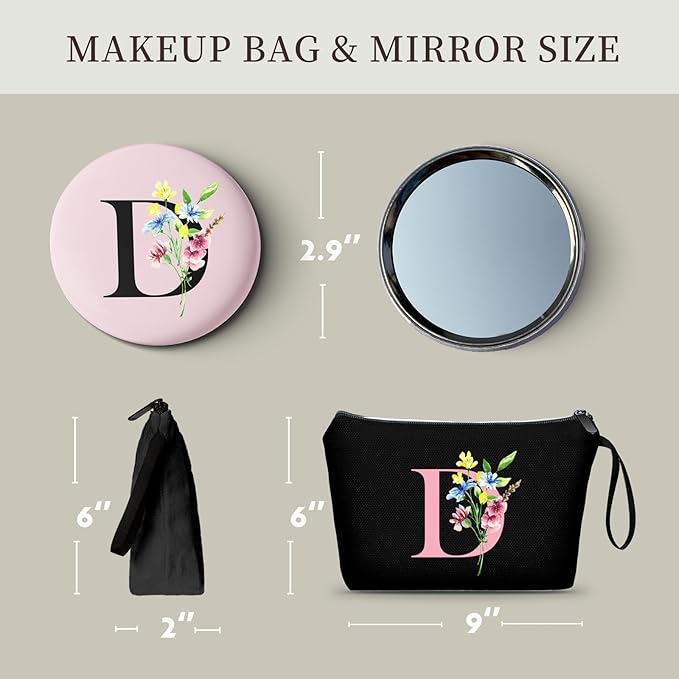 A-Z personalized gifts for women,Initial cosmetic bag with Mirror, D