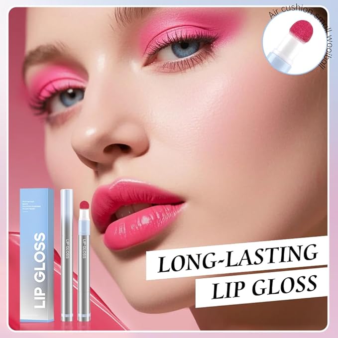 Hxssll Cushion Lip Gloss Matte Lip Tint – Long-Lasting Lightweight Color, Soft Plush Applicator for Gradient Blurred Lips, Non-Sticky Velvet Finish Hydrating Lip Stain 04#–Plum Pink