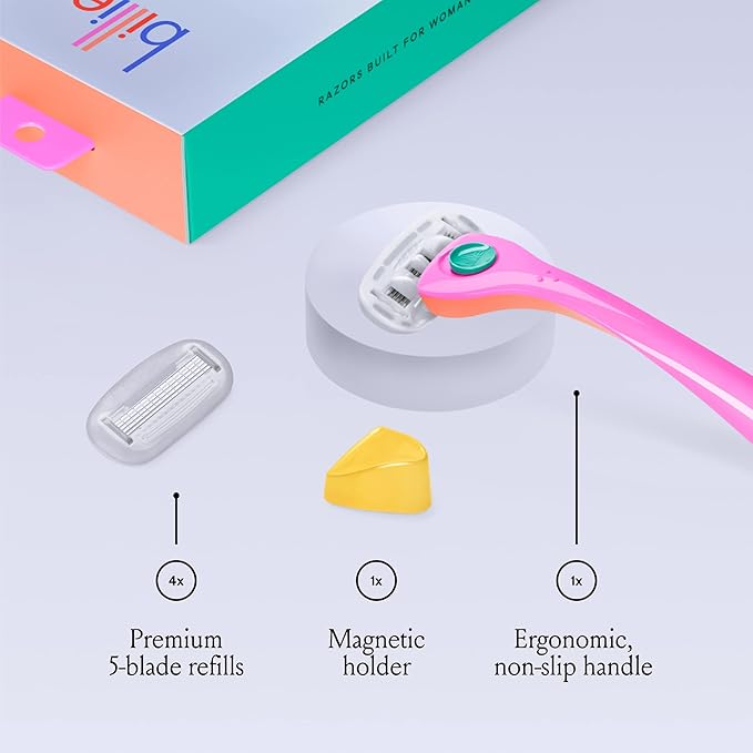 Billie Razors for Women, Malibu - 1 Handle, 4 Refills & Magnetic Holder