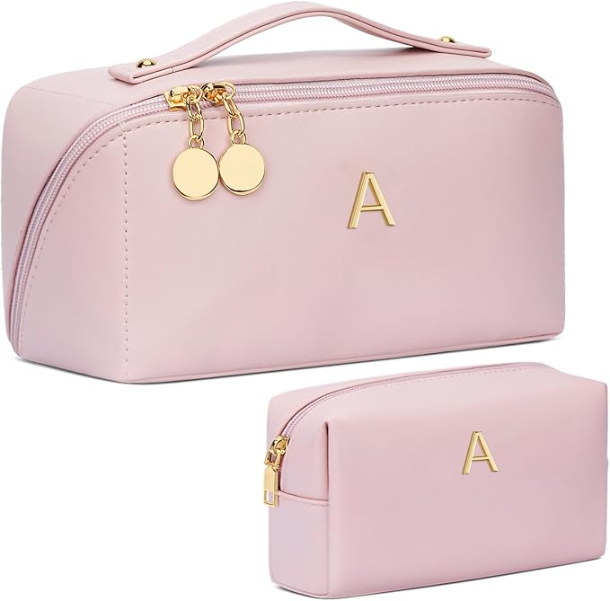 CLOUDWINGS Initial Makeup Bag Personalized Gift for Women Teen Girls