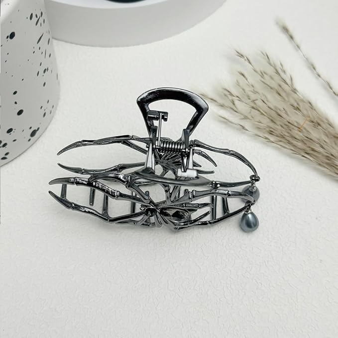Parcce 3 Pieces Large Metal Spider Net Hand Hair Claw Clips for Women and Girls Thick Long Hair, Nonslip Skeleton Spooky Barrette Headband Hair Styling Accessories for Halloween