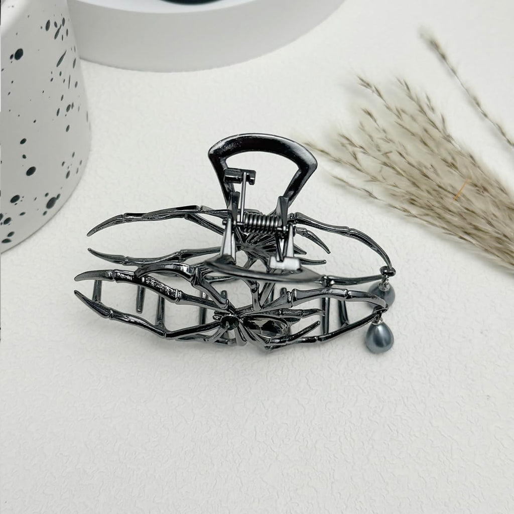 Parcce 3 Pieces Large Metal Spider Net Hand Hair Claw Clips for Women and Girls Thick Long Hair, Nonslip Skeleton Spooky Barrette Headband Hair Styling Accessories for Halloween