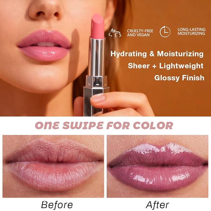 evpct Mauve Honey Lipstick Tinted Lip Balm, Sheer Hydrating Shine Tinted Lipstick for Women, Moisturizing Lip Color, Nourishing Tinted Lip Balm Plumper Gloss Stain, Glossy Shiny Finish, 07 Mauve