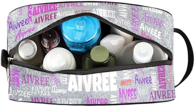KFNHN Personalized Travel Cosmetic Waterproof Makeup Bags, Silver Glitters