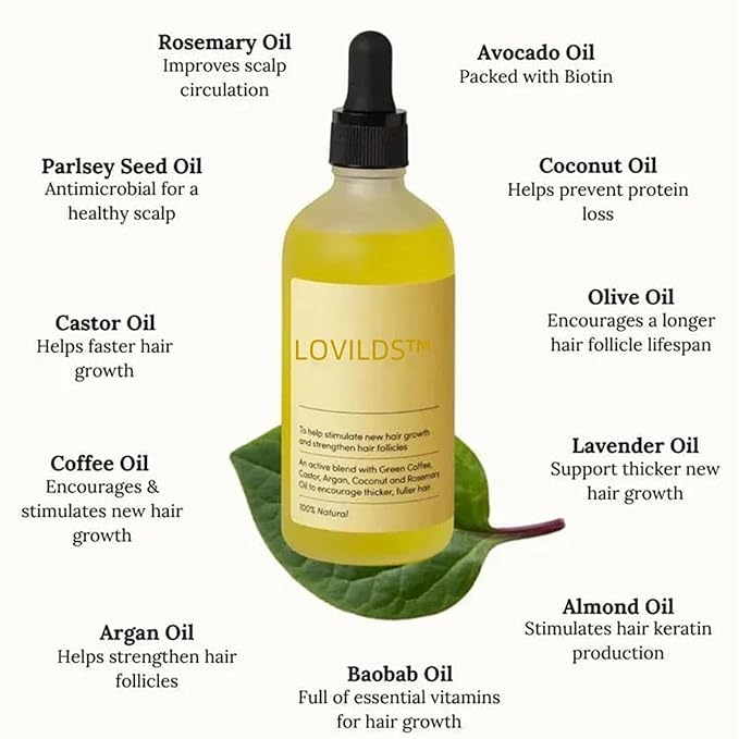 LOVILDS Rosemary Hair Growth Essence - Rosemary Hair & Hair Strengthening Oil for All Hair Types (1 Bottle, 2 Ounce)