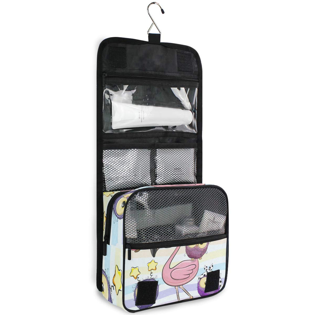 senya Hanging Travel Toiletry Bag Cute Cartoon Pink Flamingo And Five Owls Kit Makeup Case Cosmetics Organizer for Men Women