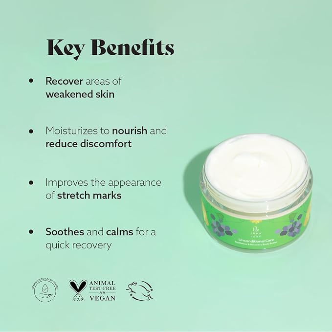 LUMA & LEAF Stretch Mark Cream for Pregnancy, Belly Butter for Stretch Marks & Scars, Whipped Shea Butter with Prickly Pear & Vitamin E, Safe for Pregnancy & Postpartum, Fragrance Free 5 oz