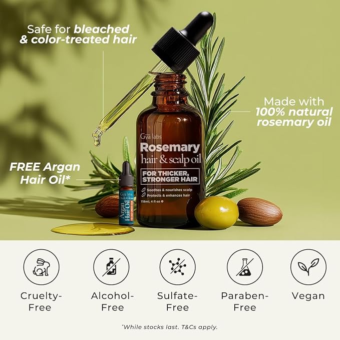 Gya Labs Rosemary & Castor Hair Styling Oil - 4 Fl Oz - Rosemary To Strengthen Hair - Protect & Tame Frizz - Hydrate Dry Scalp with 0.17 Fl Oz Deep Revival Argan Oil