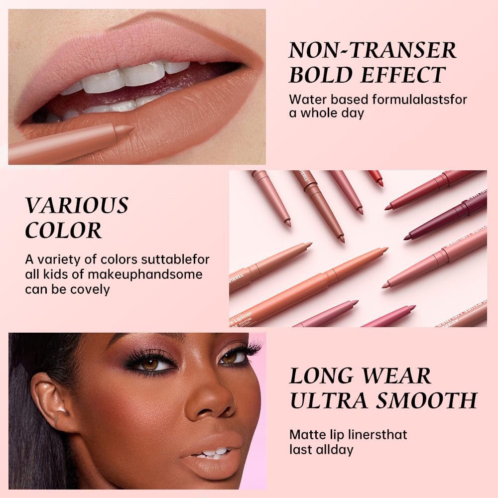 K08 Hxssll 12 Colors Matte Lip Liner Pencil – Long Lasting Waterproof Lip Liner, Smudge Proof Transfer Proof Lip Pencil, High Pigment Lip Makeup for Defining & Filling Lips (08#, 1PCS)