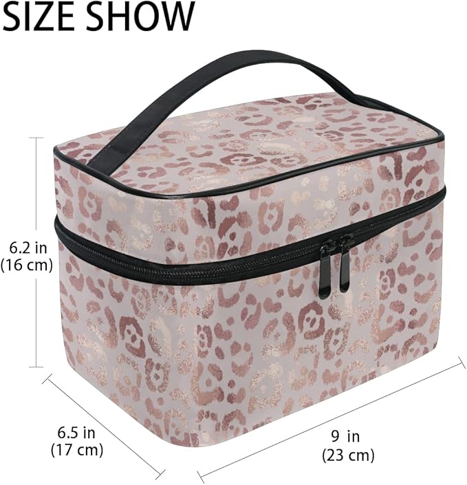 MNSRUU Makeup Bag, Rose Gold Leopard Travel Makeup Organizer Bag Cosmetic Cases Toiletry Bags for Girl Women Ladies