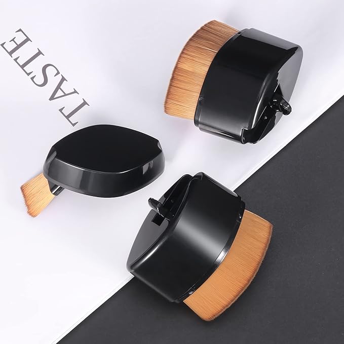 ENZO KEN Retractable Flat Foundation Brush for Liquid Makeup with Cover, Liquid Foundation Brush, Flat Makeup Brush for Liquid Foundation, Cream Contour Brush for Cream Makeup. - Black, 55R