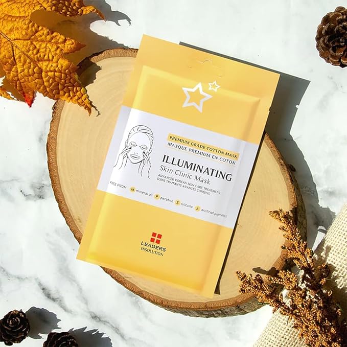 Leaders Insolution Illuminating Skin Clinic Mask | Omega-3 & Purslane Extract for Radiant Glow | Niacinamide Brightening Treatment | Even Skin Tone | 100% Natural Cotton (5 Sheets)
