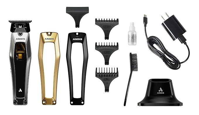 Andis 562703 Recon Professional Barber Vector Motor Beard & Hair Cordless Trimmer, DLC T-Blade, USB-C Charging with Premium Charge Stand, Black