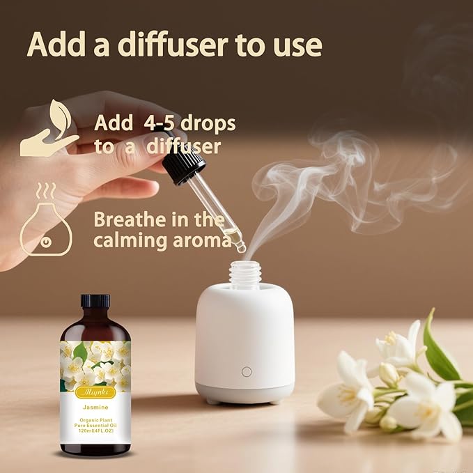 MLYNKL Jasmine Essential Oil,for Diffuser,4oz+Roll-On 0.33oz