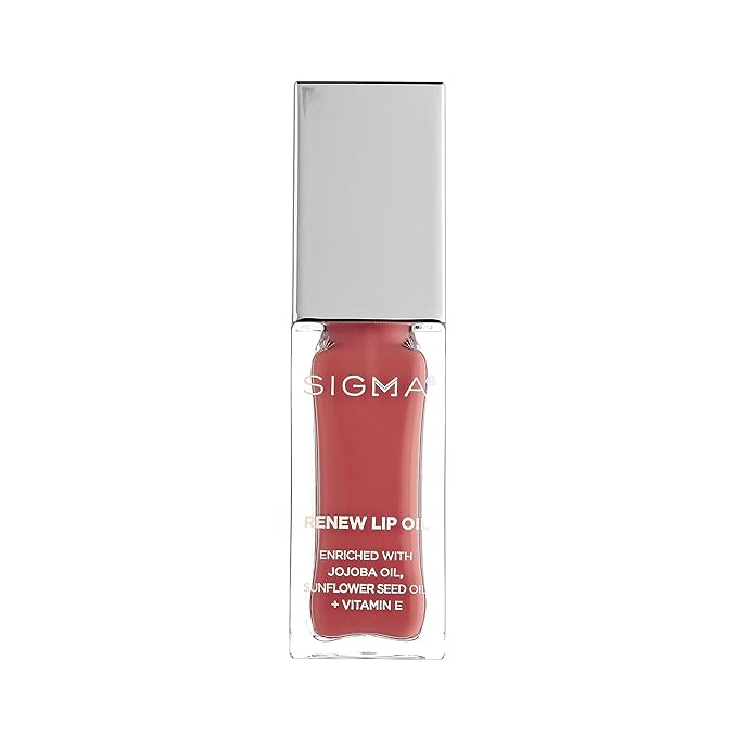 Sigma Beauty Renew Lip Oil – Tinted with Luxurious High-Shine Color & Long Lasting Hydration for Soft, Supple Lips, Non-Sticky w/Nourishing Antioxidants (All Heart, Berry Mauve Sheen)