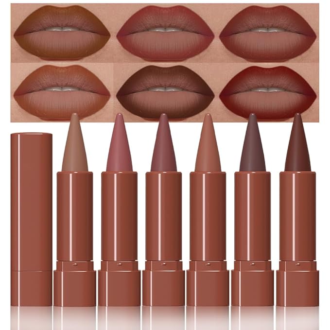BINGBRUSH 6pcs Brown Lip Liners Set,Ombre 2-in-1 Lip Liners & Lipstick set