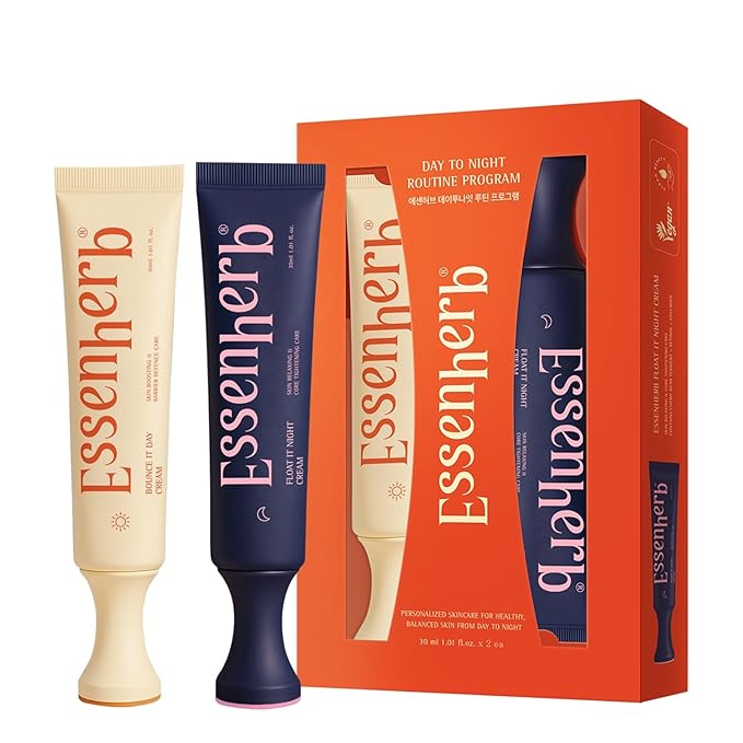 ESSENHERB Day to Night Routine Program – Bounce It Day Cream & Float It Night Cream | Soybean Extract, Retinol & Ceramide for Glass Skin | Korean Skincare Set (1.01 fl oz EA)