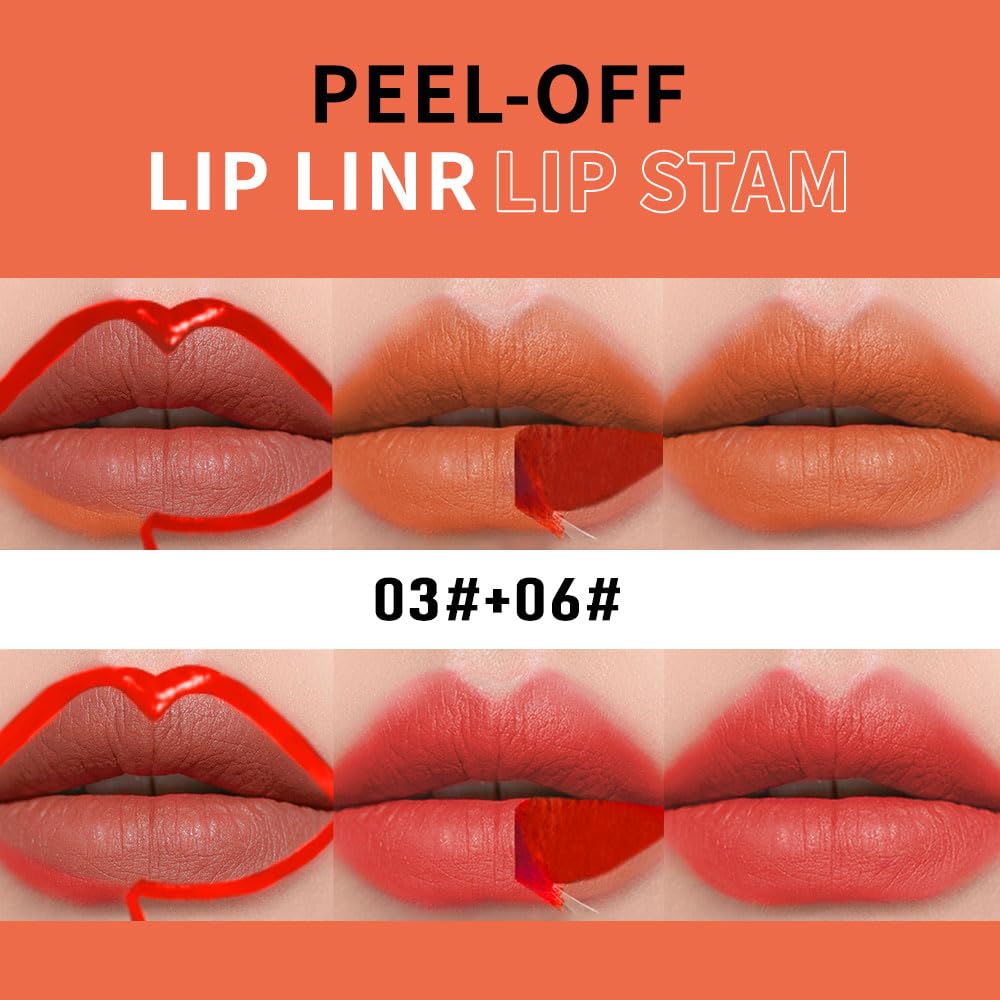 KXmzeG Matte Lip Liner Peel Off Lip Stain, Long Lasting Peel Off Lip Liner Stain, Peel-off Lip Gloss For All Skin Types, Transfer-proof Highly Pigmented Color Waterproof, (03#+06#, Pack of 2)