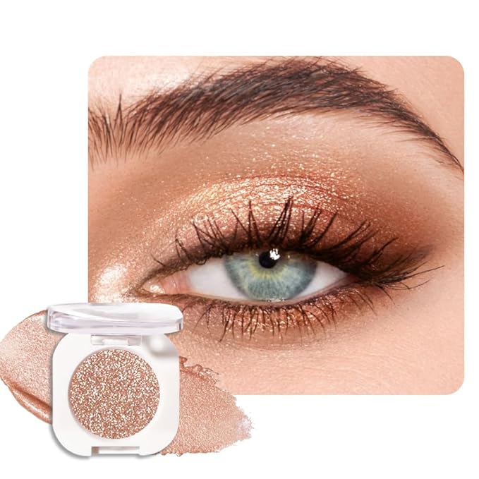 FeiCuiYun Single Glitter Shimmer Sparkle Eye shadow Palette Makeup, Light Brown Glitter Eyeshadow for Women, Pigmented Waterproof Sombras Para Ojos, Vegan, Talc, Paraben & Cruelty Free, 09