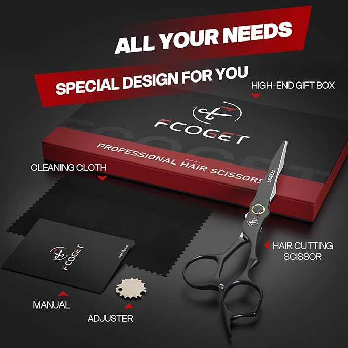 Fcoget Professional Hair Cutting Scissors, High-End Japanese 440C Stainless Steel Hair Cutting Shears with Sharp Edge Blades, 6.8 inch Hair Scissors, Right Hand Scissors for Salon, Home, Pet