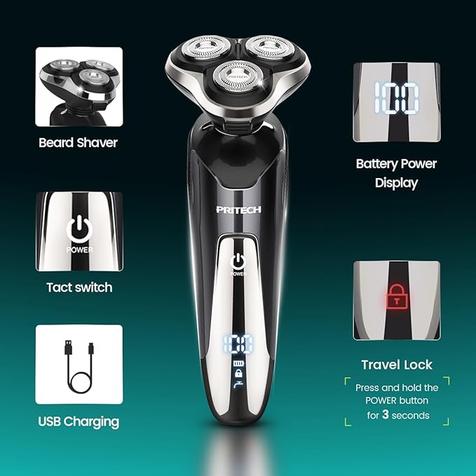 PRITECH Electric Razor for Men Rotary Electric Shavers for Men Cordless