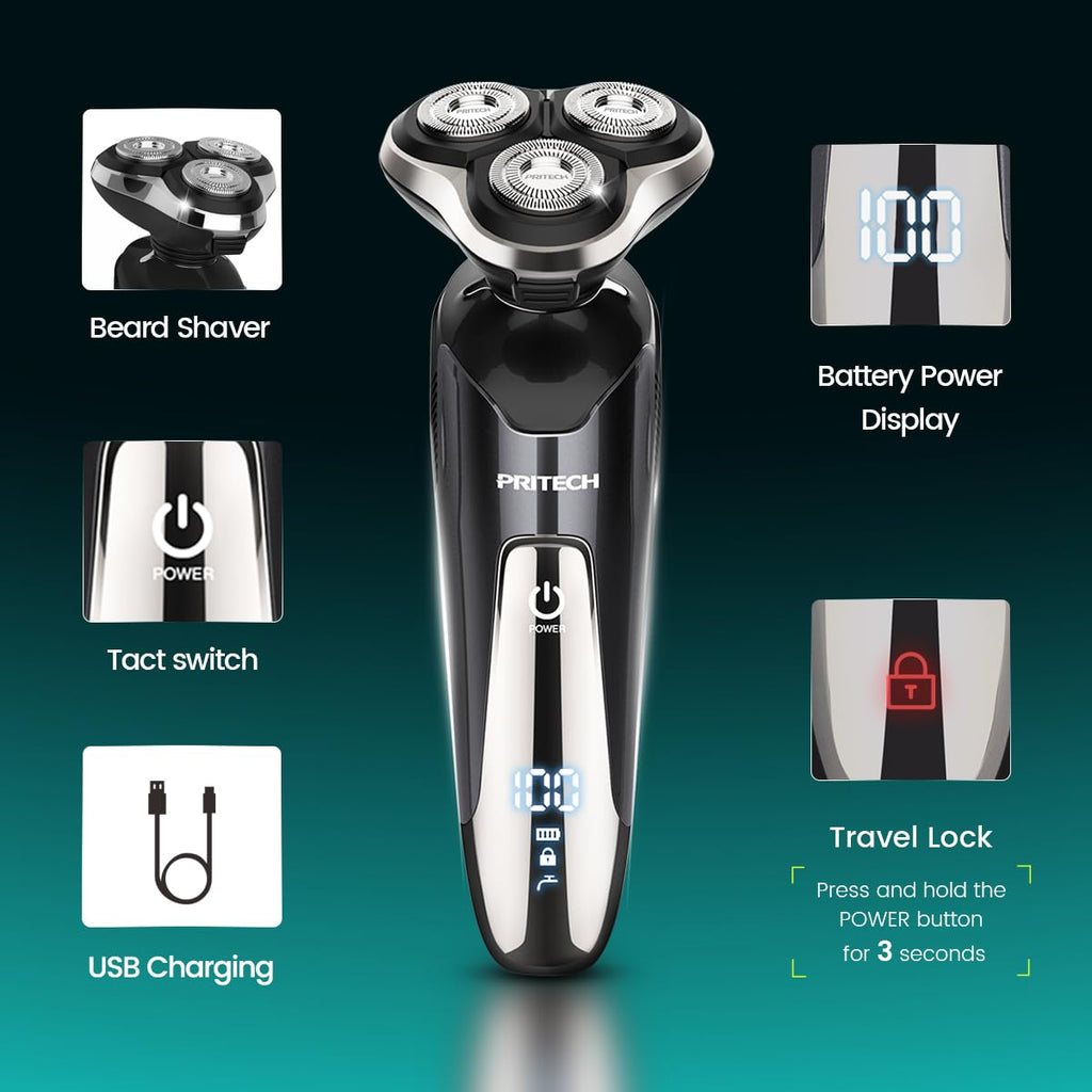 PRITECH Electric Razor for Men Rotary Electric Shavers for Men Cordless