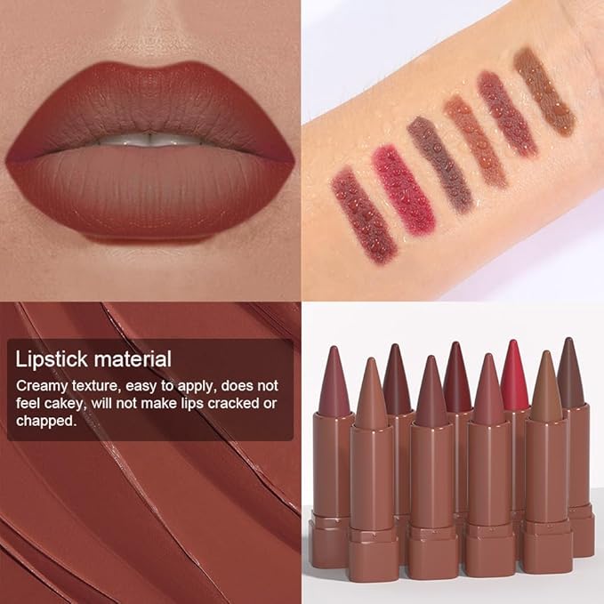 BINGBRUSH 6pcs Brown Lip Liners Set,Ombre 2-in-1 Lip Liners & Lipstick set
