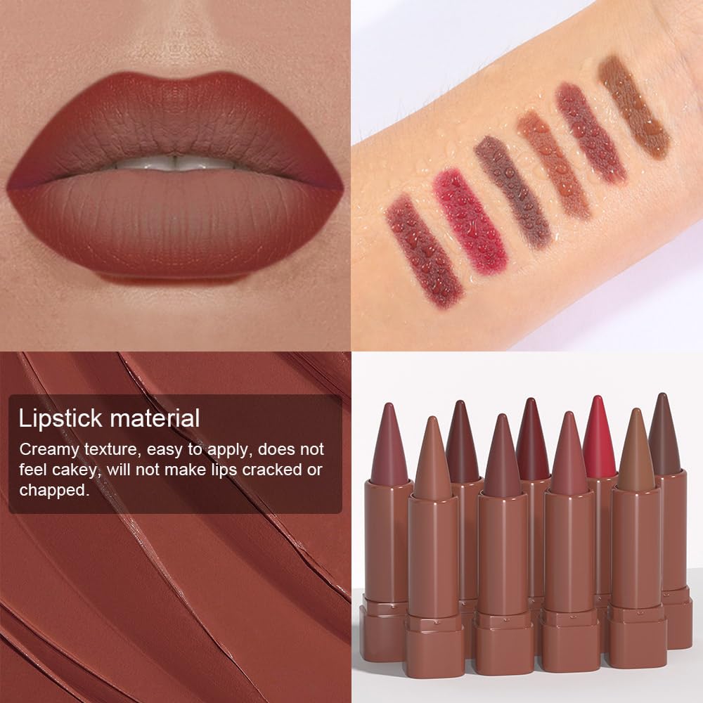 BINGBRUSH 6pcs Brown Lip Liners Set,Ombre 2-in-1 Lip Liners & Lipstick set