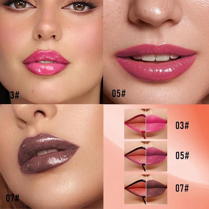 B13 3Pcs Peel Off Lip Gloss Tattoo and Lip Oil, Lip Stain Peel Off Masque - Peel Off Lip Tint,Long Lasting Waterproof Transfer-proof Lip Mask Lip Gloss Peel Off Lip Liner,Stay Lip Makeup 03#+05#+07#