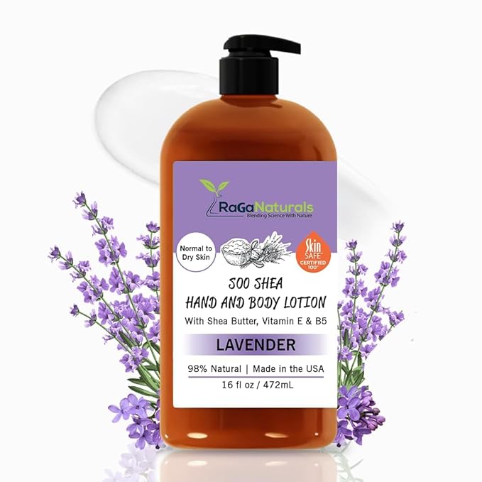 RaGaNaturals Lavender Hand & Body Lotion, 16 oz – Natural Moisturizer for Dry & Sensitive Skin, Pure French Lavender Essential Oil, Shea Butter, Argan & Avocado Oil - Made in USA for Women, Men & Kids