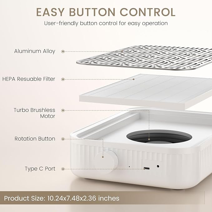 pozoera Nail Dust Collector Cordless - Rechargeable Nail Dust Collector Quiet & Powerful Suction, Professional Nail Tech Dust Collector for Acrylic Gel Polish Manicure Pedicure at Salon&Home