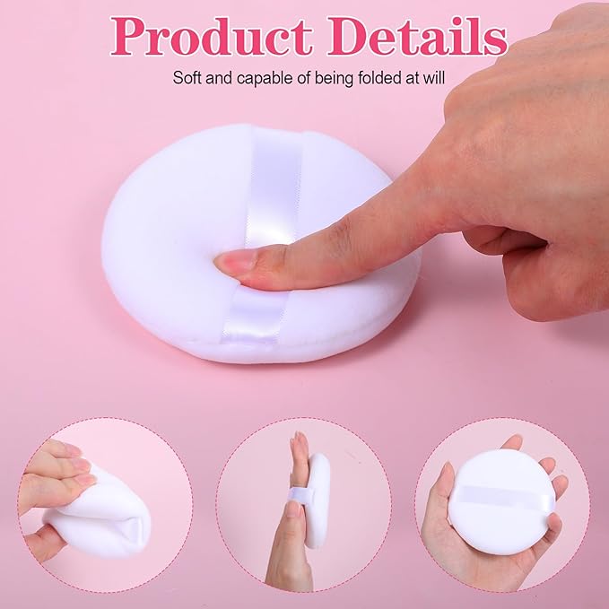 3 Pack White Round Large Powder Puff, 4.13 Inch Large Powder Puffs Portable Soft Cotton Powders Puffs Travel Dusting Powders Puff with Clear Box for Women Men Body Face