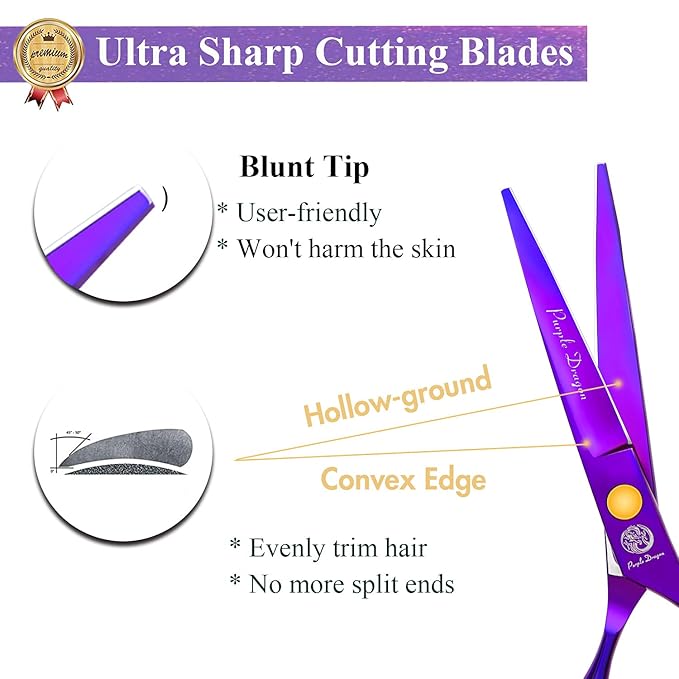 Purple Dragon 5.5 inch Hair Cutting Scissors Set with Razor - Purple
