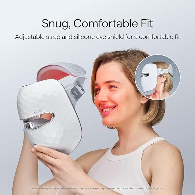 Ulike ReGlow LED Face Mask, Red Light Therapy for Face, Red, Blue, Yellow & Infrared Light Therapy for Acne & Anti-Ageing, Cordless, Remote Control, Eye Protection, Home Skincare Device for Women Wife