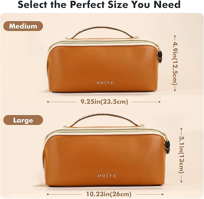 Prite Makeup Bag Travel Toiletry Bag Open Flat Cosmetic Organizer for Women