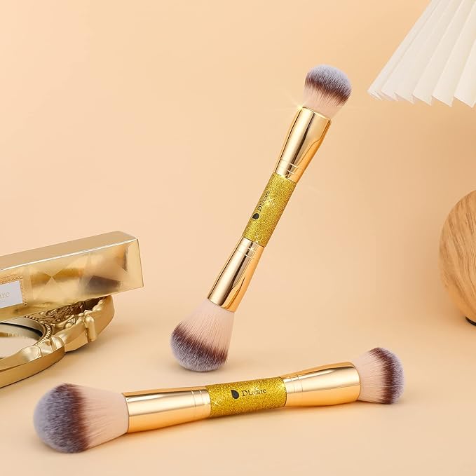 DUcare Dual End Powder Kabuki Makeup Brush Gold Glitter Vegan Synthetic for Liquid Cream Setting Powder