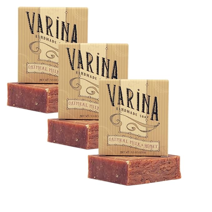 Natural Oatmeal Milk & Honey Bar Soap - Gentle Cleansing for Sensitive Skin, Sweet and Vanilla - 3 Pack