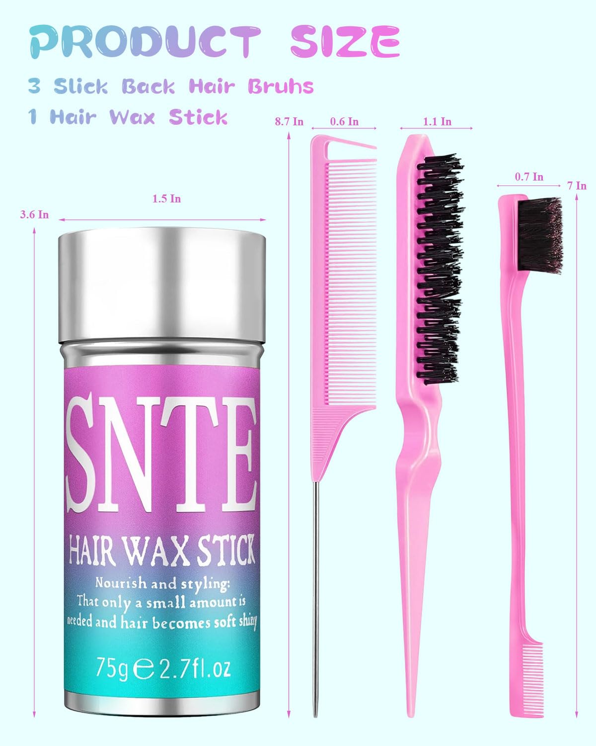 Hair Wax Stick, Slick Back Hair Brush - Tame Frizz, Flyaways Control