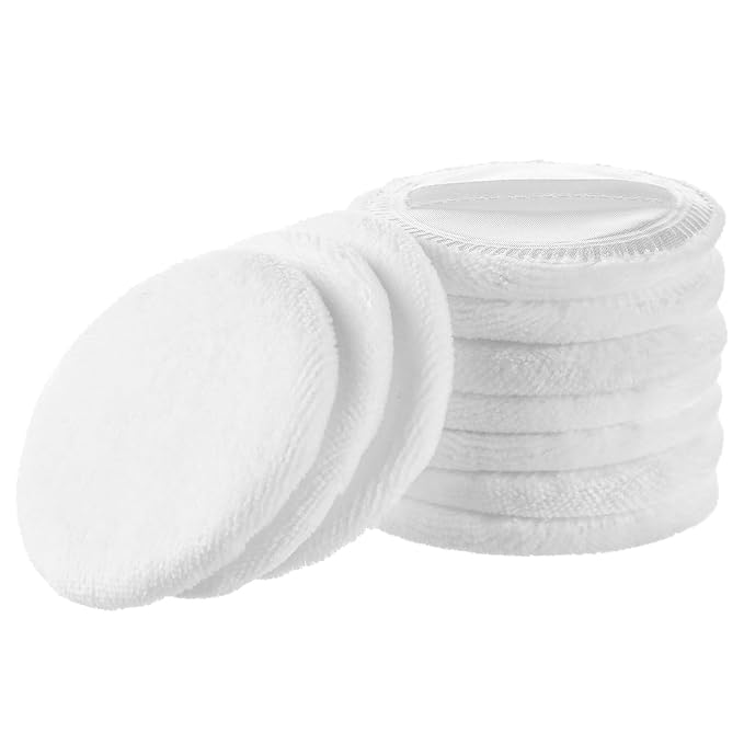 Cotton Puff, 10 Pcs Makeup Puff for Face, 2.36 inch Cosmetic Puffs Pads with Ribbon for Loose and Foundation(White)