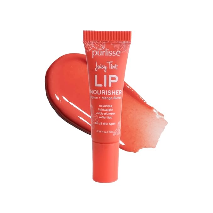 pūrlisse Juicy Tint Moisturizing Tinted Lip Balm for Women - Hydrating Tinted Lip Balm for Dry Lips - Enriched with Shea Butter & Jojoba Oil for Plumper Soft Lips - Coral Shine (.38 oz)