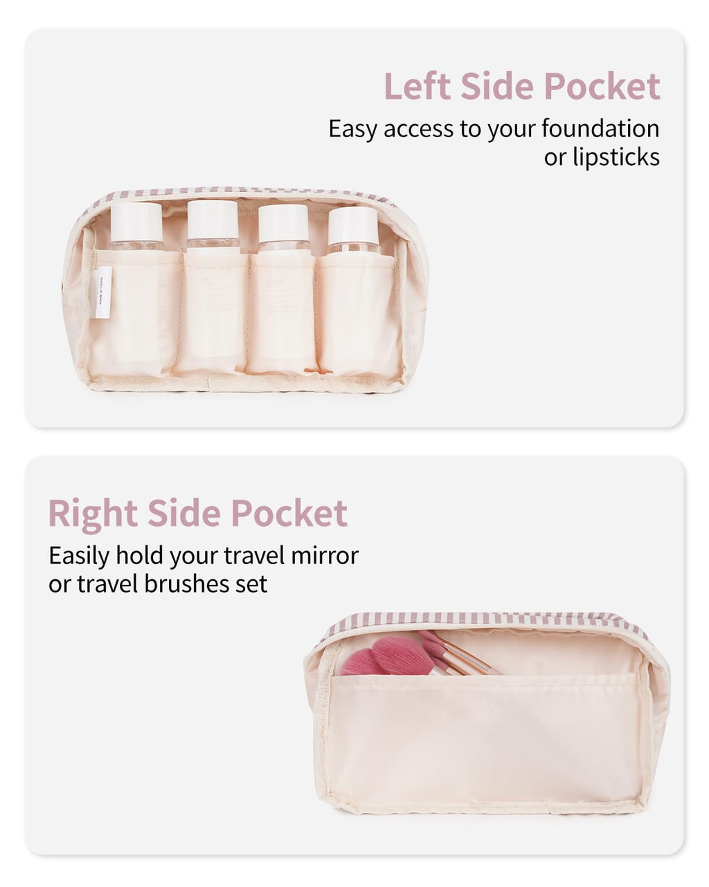 Narwey Small Makeup Bag for Purse Travel Makeup Pouch Mini Cosmetic Bag Zipper Pouch for Women (Dusty Rose Stripe, Small)