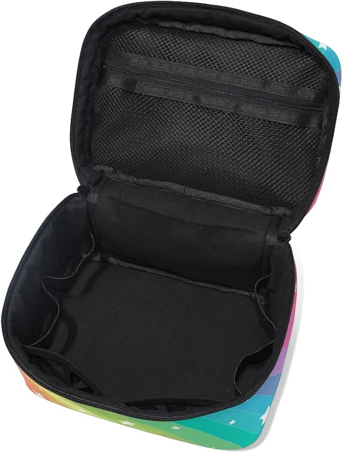 MNSRUU Makeup Bag, Rainbow Stars Travel Makeup Organizer Bag Cosmetic Cases Toiletry Bags for Girl Women Ladies