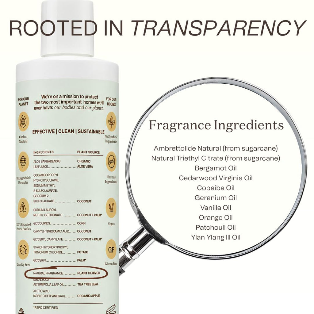 Ingreendients Natural Shampoo With Organic Ingredients - Sulfate Free, Color Safe, Non Toxic With Tea Tree Oil & Apple Cider Vinegar, Vegan, Gluten Free, pH Balanced