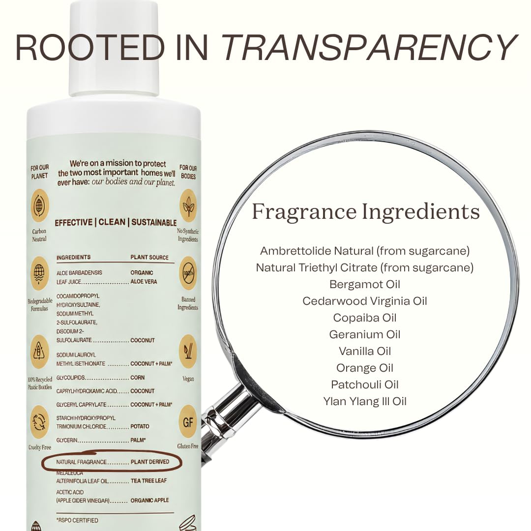 Ingreendients Natural Shampoo With Organic Ingredients - Sulfate Free, Color Safe, Non Toxic With Tea Tree Oil & Apple Cider Vinegar, Vegan, Gluten Free, pH Balanced