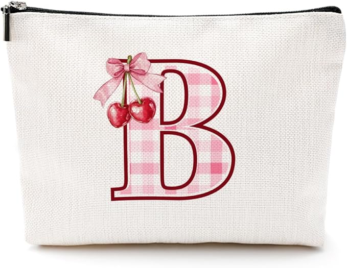 CQM Cherry Bag Initial B Makeup Bag Cherry Gifts for Women Cosmetic Bags