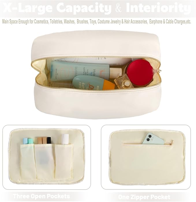 YogoRun Pouch for Purse Makeup Bag Travel Cosmetic Pouch Nylon Zipper Bag for Women SPF Sunscreen Bag With Zipper Pocket M, Beige